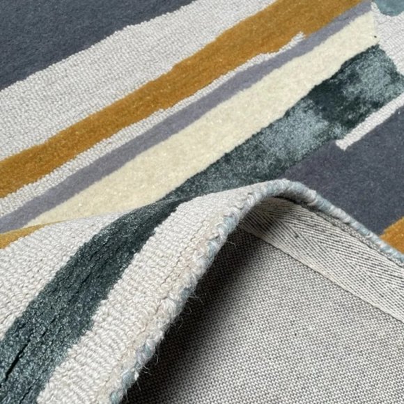 5'3" x 7'6" Feet Wool Handmade Beige Gold Grey Modern Soft Plush Thick Area Rug - Picture 8 of 10